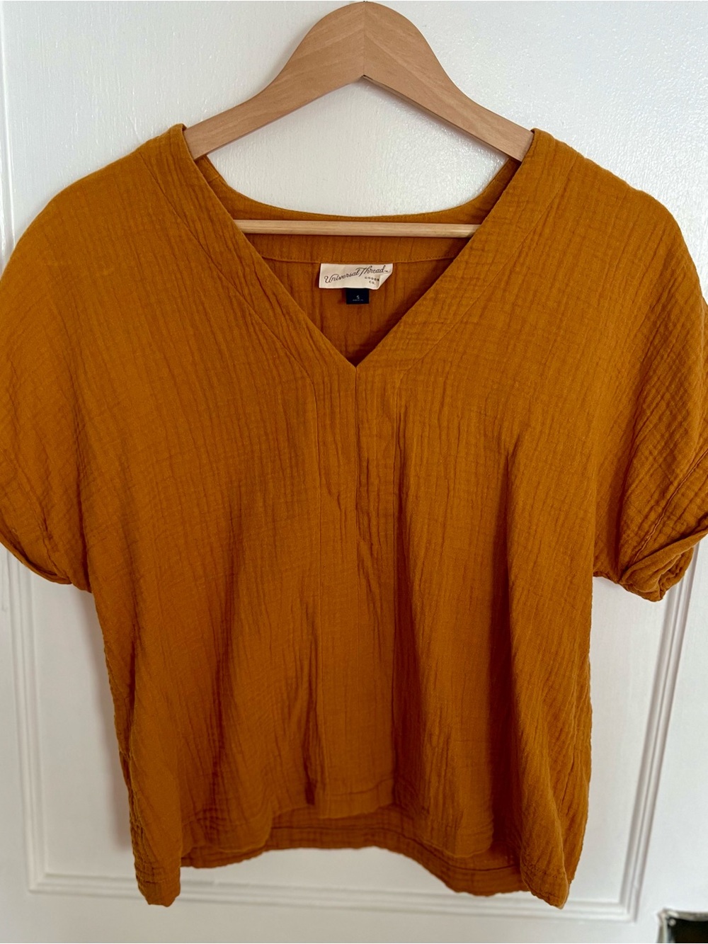 Universal Thread Cotton Muslin V-Neck Top in Mustard S